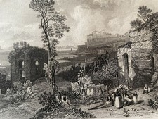 Incisione su acciaio 1832 Veduta di Baia Pozzuoli Campania Napoli Castello