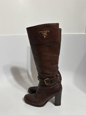 Vtg Prada Brown Leather Logo