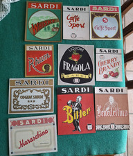 DIECI ETICHETTE LABEL SARDI DISTILLERIA WHISKY COGNAC BRANDY RHUM PASTA CAFFE'