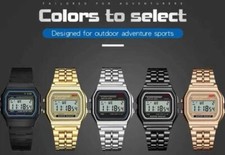 Orologio uomo donna unisex Vintage Retrò Digitale stile Casio acciaio e Oro Nero