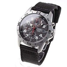 Orologio Uomo SEIKO Cronografo Quarzo SND399R Nero Militare Nuovo Dal Giappon...