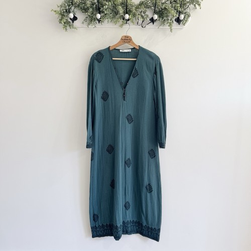 Zara teal embroidered kaftan - teal,