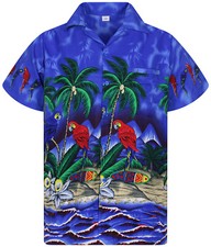 Funky Camicia Hawaiana Parrot Blu Scuro