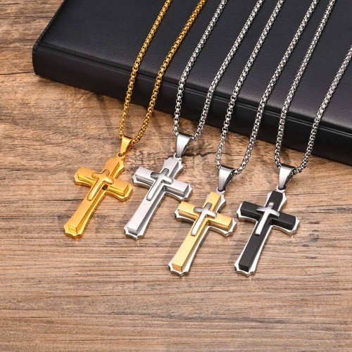 Enorme collana uomo croce inox