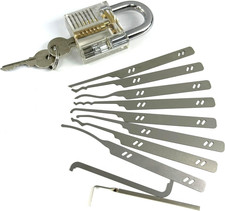 Set Di Grimaldelli Con Lucchetto Trasparente, 10 Strumenti per Grimaldelli E 2 C