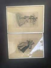 Coppia Di Vecchie Stampe/Cartoline Incorniciate