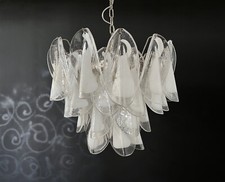 Lampadario Murano vintage italiano - Mazzega - 36 lattimo vetro "rondini"