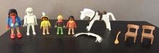 Lotto 5 figurine Playmobil Geobra 1974 1981 vintage più cavallo vecchi giocattoli