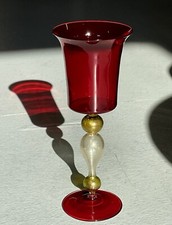 GRANDE CALICE COPPA VETRO SOFFIATO Murano ROSSO RUBINO STILE BAROCCO 24cm/h '900