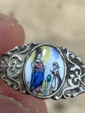 Rarissimo anello d'argento dell'800 con smalto_Apparizione Madonna a Bernadette