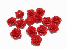 4pz perline fiore in corallo sintetico colore rosso  14x8mm bijoux