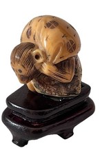 ARTE ORIENTALE NETSUKE SCIMMIA PORTA FORTUNA LAVORATO  A MANO IN AVORIO VEGETALE