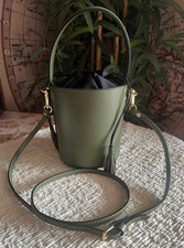 Mini secchiello cilindrico borsa ragazza vera pelle verde oliva genuine leather