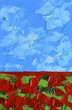 Opera d'arte originale Campo di papaveri dipinto fiori olio cielo paesaggio...