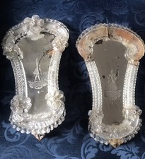 2 specchi Antichi in vetro di Murano incisi Venezia Dimensioni 30 x 18 Rococò