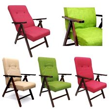 POLTRONA SEDIA IMBOTTITA RECLINABILE IN LEGNO FAGGIO TESSUTO RELAX SALOTTO 