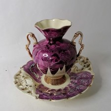 Sicas Sesto Fiorentini vaso e piatto viola oro ceramica anni 50 60 70 a mano