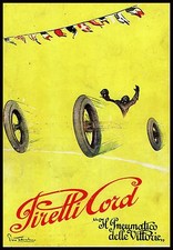 PUBBLICITA'  1923 GOMME PIRELLI CORD BANDIERE AUTO VELOCITA' CORSE PILOTI MOTO