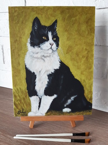 Tuxedo gatto dipinto olio - tuxedo, ad