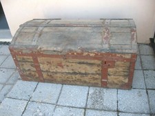 ANTICO BAULE CASSA MILITARE IN LEGNO METALLO E TELA COPERCHIO RICURVO