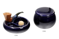 VASO PORTATABACCO POSACENERE BATTI PIPA POGGIA 2 PIPE CERAMICA BLU LUBINSKI E126