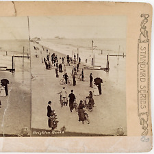 Brighton Beach Bicycle Riders Stereoview c1895 New York ciclisti cartolina fotografica E572