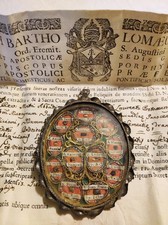 Antico Reliquiario In Argento O Rame Argentato Con 12 Reliquie Con Lettera