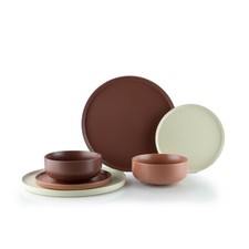 Everything Kitchens Set di Posate Moderne Piatto 24 Pezzi | Beige, Terracotta, Br