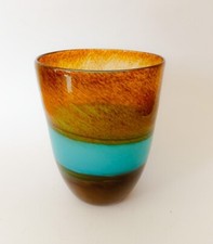 ♥ VASO IN VETRO DI MURANO MARRONE DESIGN CA DEI VETRAI CON FASCIA CIELO VINTAGE