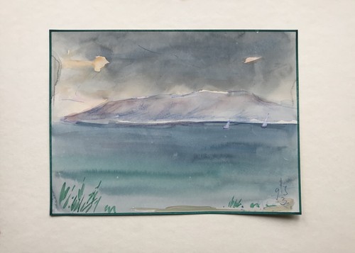 Acquerello paesaggio costiero