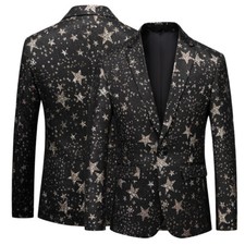 Uomo Stella Motivo Giacca Smoking Top Elegante Abito Suit Festa Ballo Cappotto