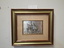 Quadretto Lastra Argento 925 Veliero Firmato D. Matteo Artigianale Q 291