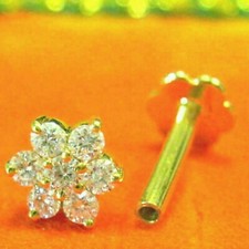 Piercing naso posteriore a vite in vero oro giallo 14 kt taglio tondo 0,33 ct diamante naturale