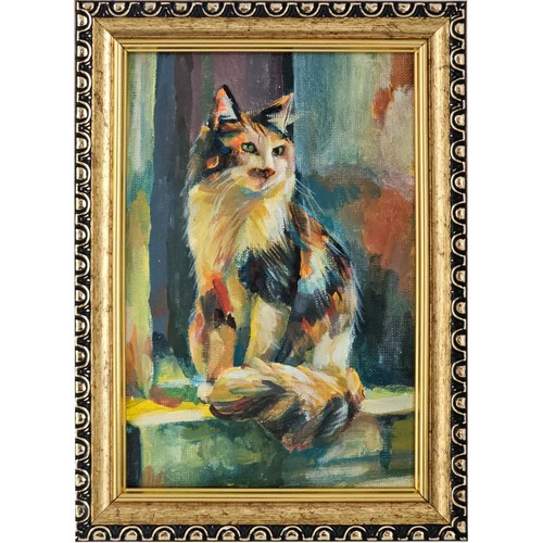 Dipinto olio gatto - , calico