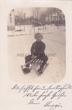 SVIZZERA - Aarau - Bambino su Slittino - Foto Cartolina 1911