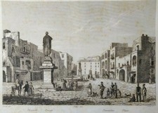Stampa antica Veduta Piazza Pozzuoli Napoli Campania Audot 1834