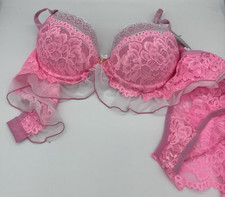 Set reggiseno e mutandine Imperio Moda intimo in pizzo tulle taglia M rosa con volant nuovo con etichetta