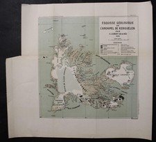 ISOLE KERGUELEN FRANCIA 1938 AUBERT DE LA RÜE INSOLITA ANTICA MAPPA GEOLOGICA