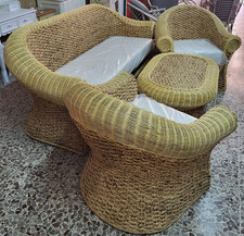 SALOTTO DA GIARDINO IN GIUNCO NATURALE VIMINI - 2 POLTRONE + DIVANO + TAVOLO