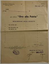 ORO ALLA PATRIA BANCA D’ITALIA MILANO GIORNATA DELLA FEDE 1935 A.XIII RICEVUTA