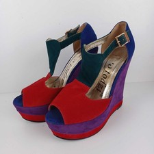 Scarpe Sergio Todzi tacco zeppa plateau alto taglia UK 6 rosso verde scamosciato punta aperta