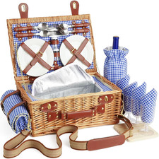 Set Di Cestini Da Picnic in Vimini per 4 Persone Con Scomparto Refrigerante E Co