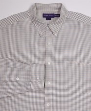 Camicia elegante Ralph Lauren viola etichetta verde crema marrone a quadri con bottoni XXL