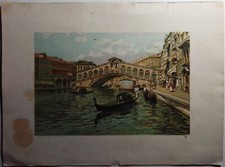 Coppia di stampe cromilito, vedute di Venezia anni '50 del 1900