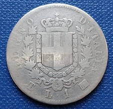 MONETA REGNO V.E.II 1 LIRA STEMMA 1863 TORINO,ARGENTO 4,71 GRAMMI,BASSA CONSERV.
