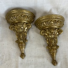 Coppia mensole da parete decorate staffe in resina applique finitura oro dorato acanto usate in ottime condizioni