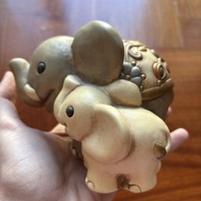 Thun Club 2006 Coppia Di Elefanti Indiani Con Decorazione A Fiori Misure 11 x 14