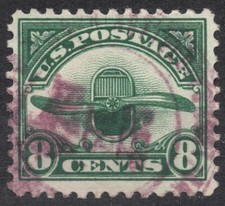 #C4 1923 8c US POSTAGE aeroplano radiatore e elica in legno Airmail 1923, usato