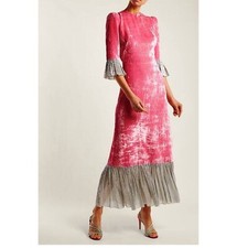 Lungo rosa velluto abito - rosa, donna