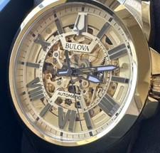 Bulova 44mm 97A162 Sutton Automatic Gold Skeleton Dial Man Watch